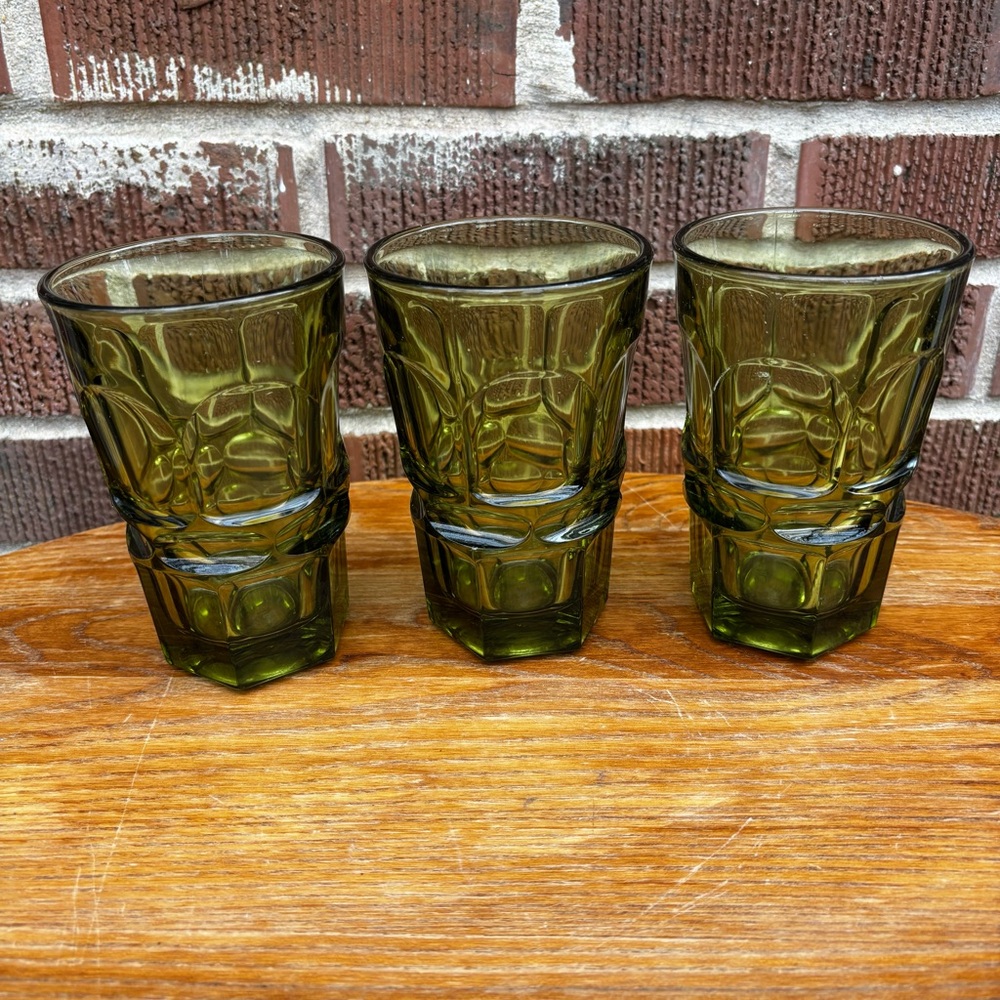 Vintage Henry Ford Museum Fostoria Argus Green 5.25” Tumblers Set of 3